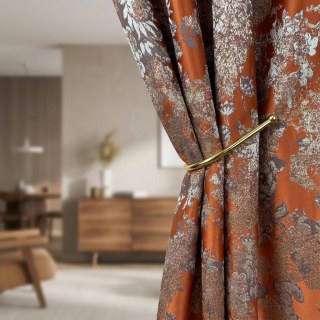 Floral Reverie Jacquard Terracotta Orange Curtains 2