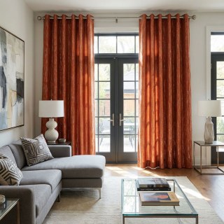 Gilded Stream Orange Curtain with Metallic Stripes 3
