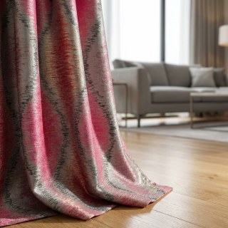 Ikat Ripples Black Magenta Red Ogee Geometric Curtains with Gold Details 3