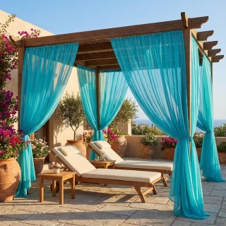 Laguna Outdoor Waterproof Turquoise Blue Sheer Curtain