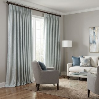 Opulent Floral Luxury Jacquard Duck Egg Blue & Gray Damask Curtain 3