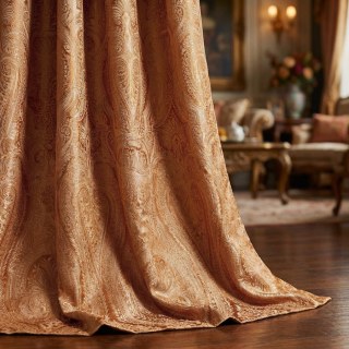 Royal Mirage Terracotta Burnt Orange Damask Velvet Curtain