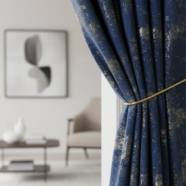 Sparkle Life Gold Glitter Blue Velvet Blackout Curtain 1