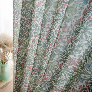 Pastel Peony Green and Cream Floral Curtain