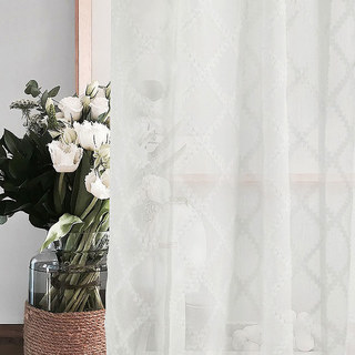 Diamond Veil Ivory White 3D Jacquard Checked Geometric Sheer Curtain 2