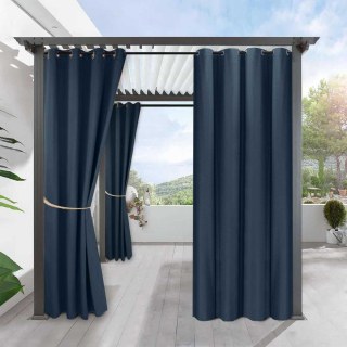 Del Mar Waterproof Light Filtering Navy Blue Linen Style Outdoor Curtain 1