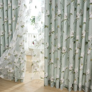 Pastel Peony Green and Cream Floral Curtain