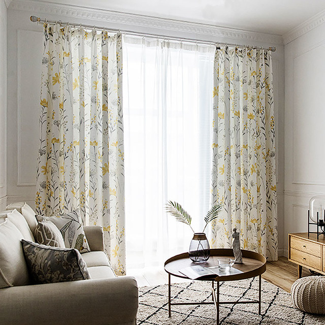 Bringing the Garden Indoors Cream Yellow Floral Jute Style Curtain