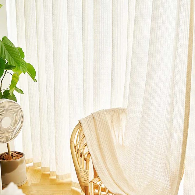 Woven Knit Cotton Blend Basketweave Patterned Cream Semi Sheer Voile Curtain