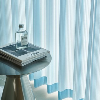 Sun Rays Bold Striped Blue Sheer Curtain