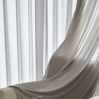 Sun Rays Bold Striped Grey Voile Curtain