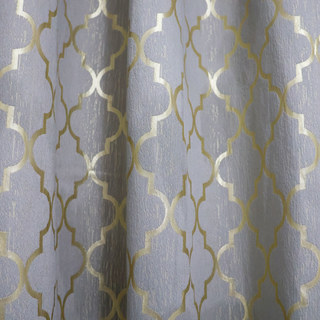 Moroccan Trellis Grey and Metallic Gold Arabesque Geometric Curtain 3