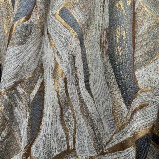 Dreamscape Luxury Jacquard Abstract Gray and Gold Curtains 3