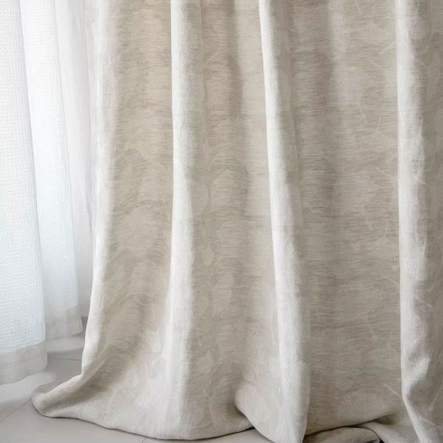 Gingko Rain Premium Jacquard Floral Drew Retting Linen Curtain 1