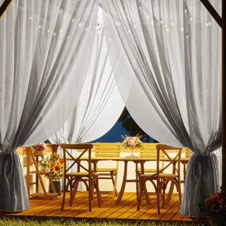 Avila Waterproof Textured Ash Grey Outdoor Voile Curtain