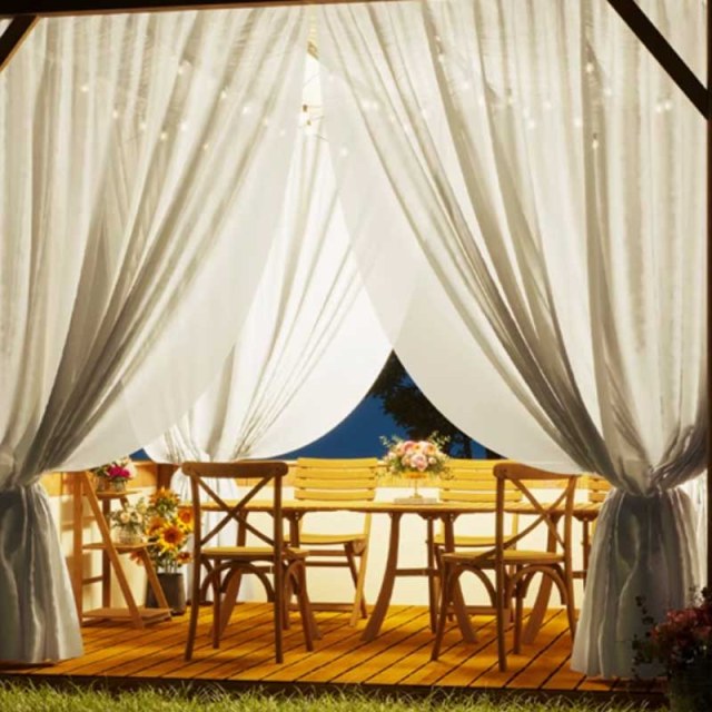 Avila Waterproof Textured White Outdoor Voile Curtain 1