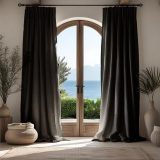 Shabby Chic Black 100% Flax Linen Curtains
