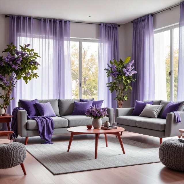 Smarties Lilac Soft Sheer Voile Curtain 1