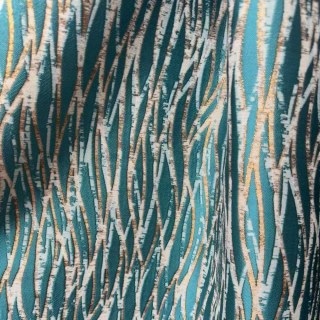 Woven Drift Abstract Geometric Teal Curtains with Gold Details 3