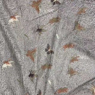 Winged Whisper Embroidered Butterfly Gray Mesh Net Curtain