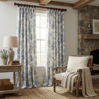 Amour Pastorale Blue Toile de Jour Chenille Curtains