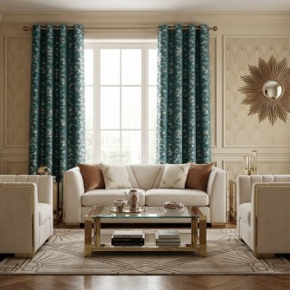 Fluttering Fanburst Art Deco Geometric Teal Curtains