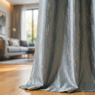 Gilded Stream Duck Egg Blue Curtain with Metallic Stripes