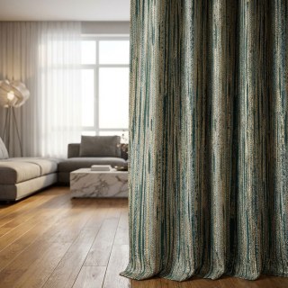 Gilded Stripes Subtle Textured Teal and Gold Striped Curtain