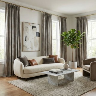 Golden Cascade Textured Striped Grey and Gold Curtain