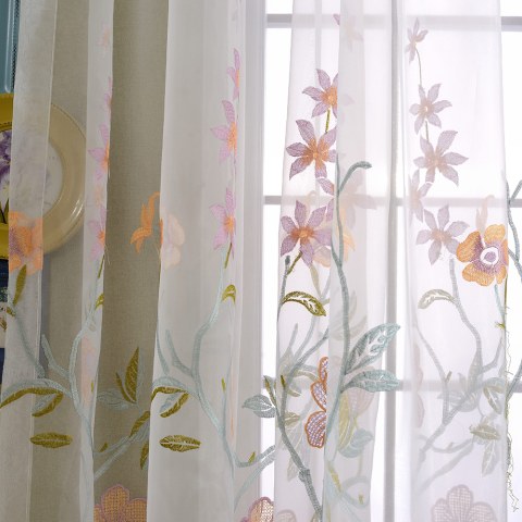Fragrance Bleu Branche Brodé Rideau en Voile 1