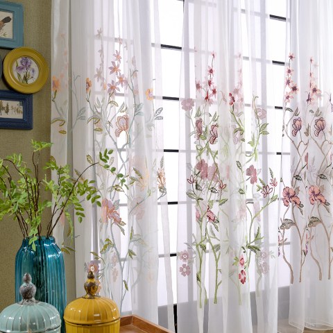 Fragrance Vert Branche Brodé Rideau Voile Transparent 1
