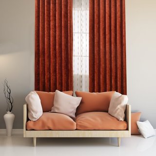 Rideau en chenille rouge rouille terracotta de luxe