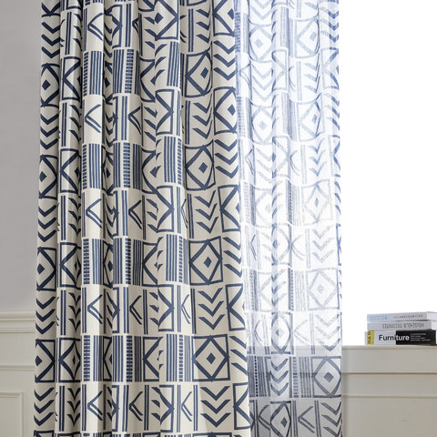 Le Rideau Moderne Géométrique Bleu City Sketch 1