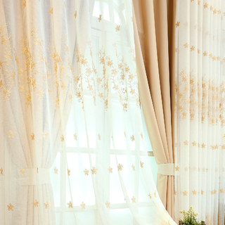 Touch Of Grace Brodé Beige Fleur Rideau Voile 3