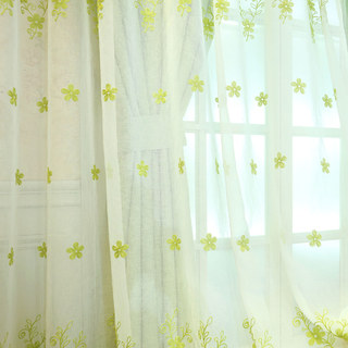 Touch Of Grace Brodé Vert Citron Fleur Voile Rideau 4