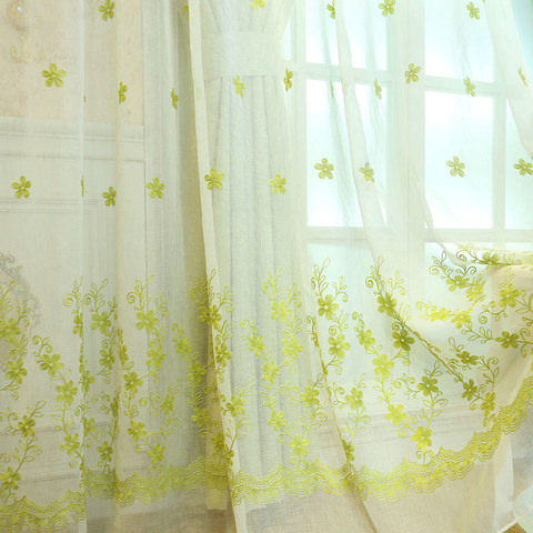 Touch Of Grace Brodé Vert Citron Fleur Voile Rideau 1