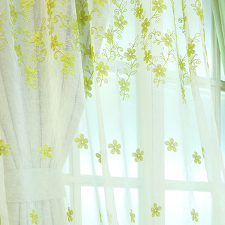 Touch Of Grace Brodé Vert Citron Fleur Voile Rideau 2