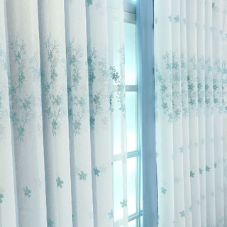 Rideau en Voile Doublé Touch Of Grace Bleu, Rideau Voile Brodé avec Doublure Bleue 2