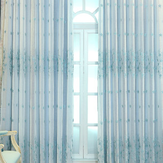 Rideau en Voile Doublé Touch Of Grace Bleu, Rideau Voile Brodé avec Doublure Bleue