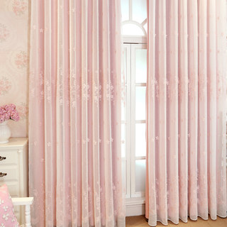 Rideau en Voile Doublé Touch Of Grace Rose Rideau en Voile Brodé Rose avec Doublure Rose