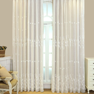 Rideau en Voile Doublé Touch Of Grace Blanc, Rideau Voile Brodé avec Doublure Crème