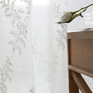 Broderie Pin Feuilles Blanc Floral Rideau Voile Transparent 5