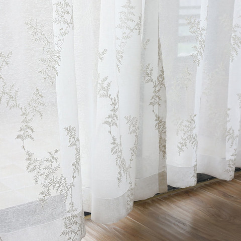 Broderie Pin Feuilles Blanc Floral Rideau Voile Transparent 1