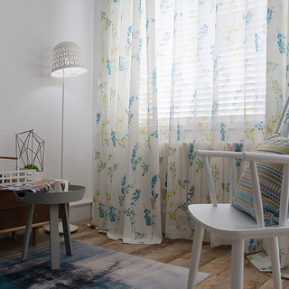 Hummingbird Bleu Floral Voile Rideau 3