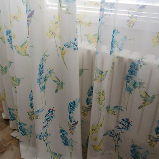 Hummingbird Bleu Floral Voile Rideau