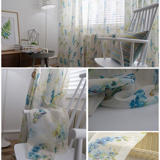 Hummingbird Bleu Floral Voile Rideau 4