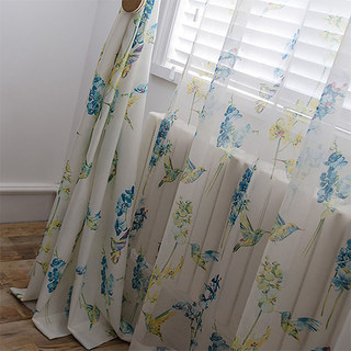 Hummingbird Bleu Floral Voile Rideau 2