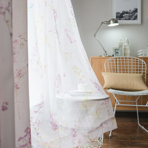 Hummingbird Rose Tulle Voile Rideau 1