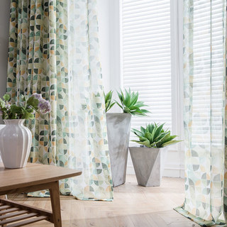 Vigour Multi Couleurs Voilages Géométriques Verts Style Milieu du Siècle