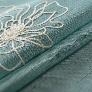 Fleurs des Quatre Saisons Rideau en Voile Brodé Bleu Canard